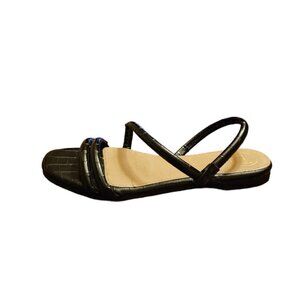 LOB Footwear Black Leather Embossed sandals